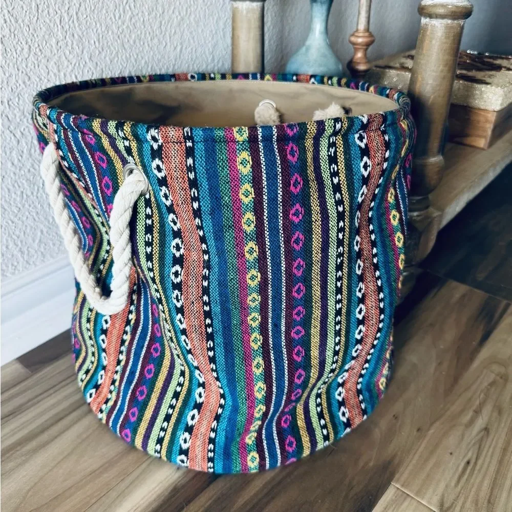 Boho Multicolor Round Storage Basket Bin